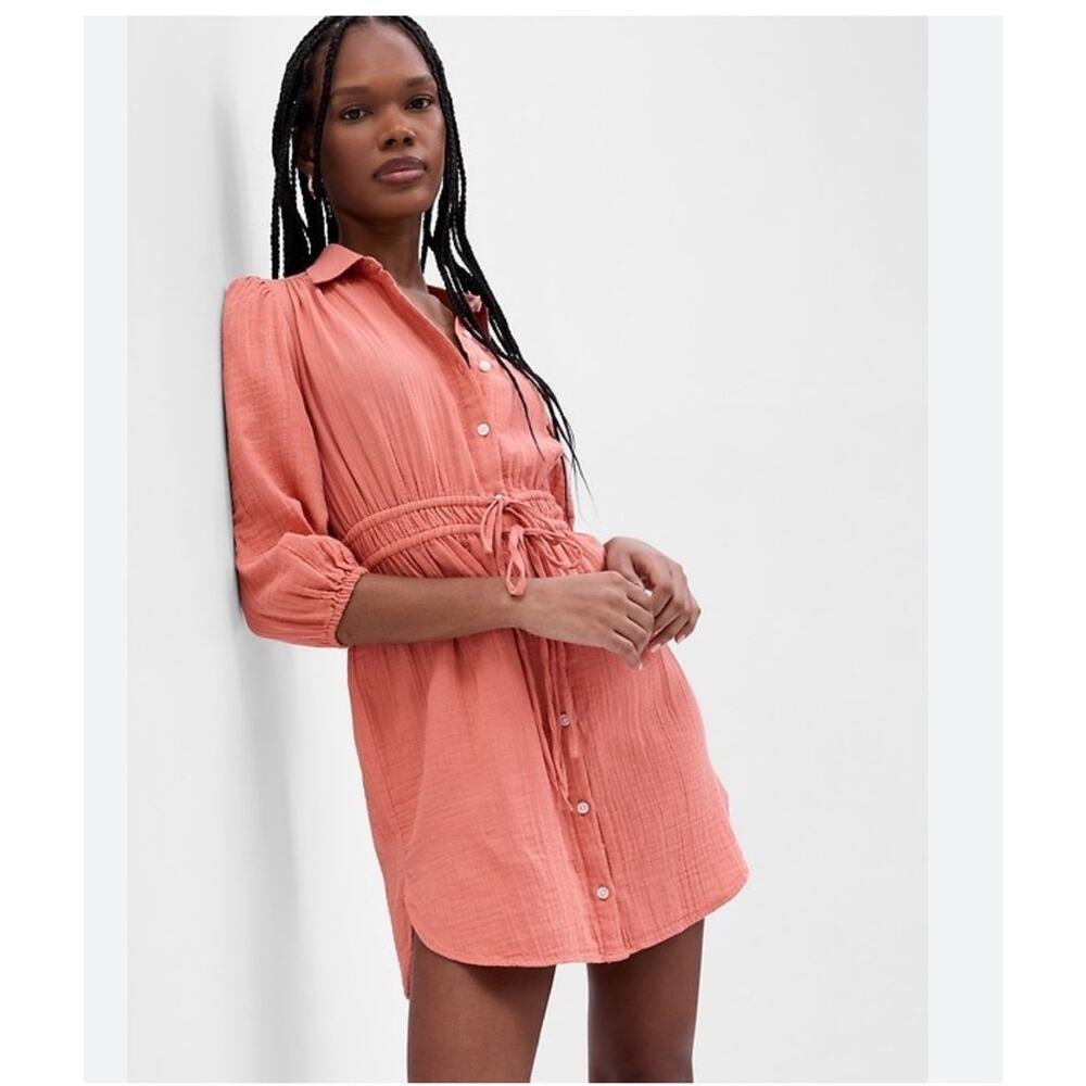 Gap Womens Crinkle Gauze Mini Dress Size L Pink Beach Preppy Spring Boho Casual